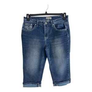 Earl Jeans Womens Jeans Adult Size 8 Medium Wash Crop/Cuffed Embellished Pocket